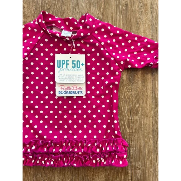 RuffleButts RashGuard Swim Top Baby 12-18 months Swimsuit Hot Pink UPF50 NEW - Picture 2 of 4